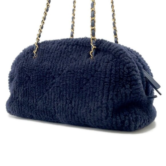 CHANEL Coco Neige Bowling Bag Size Large Shearling/Lambskin Navy AS5059 - Picture 2 of 13